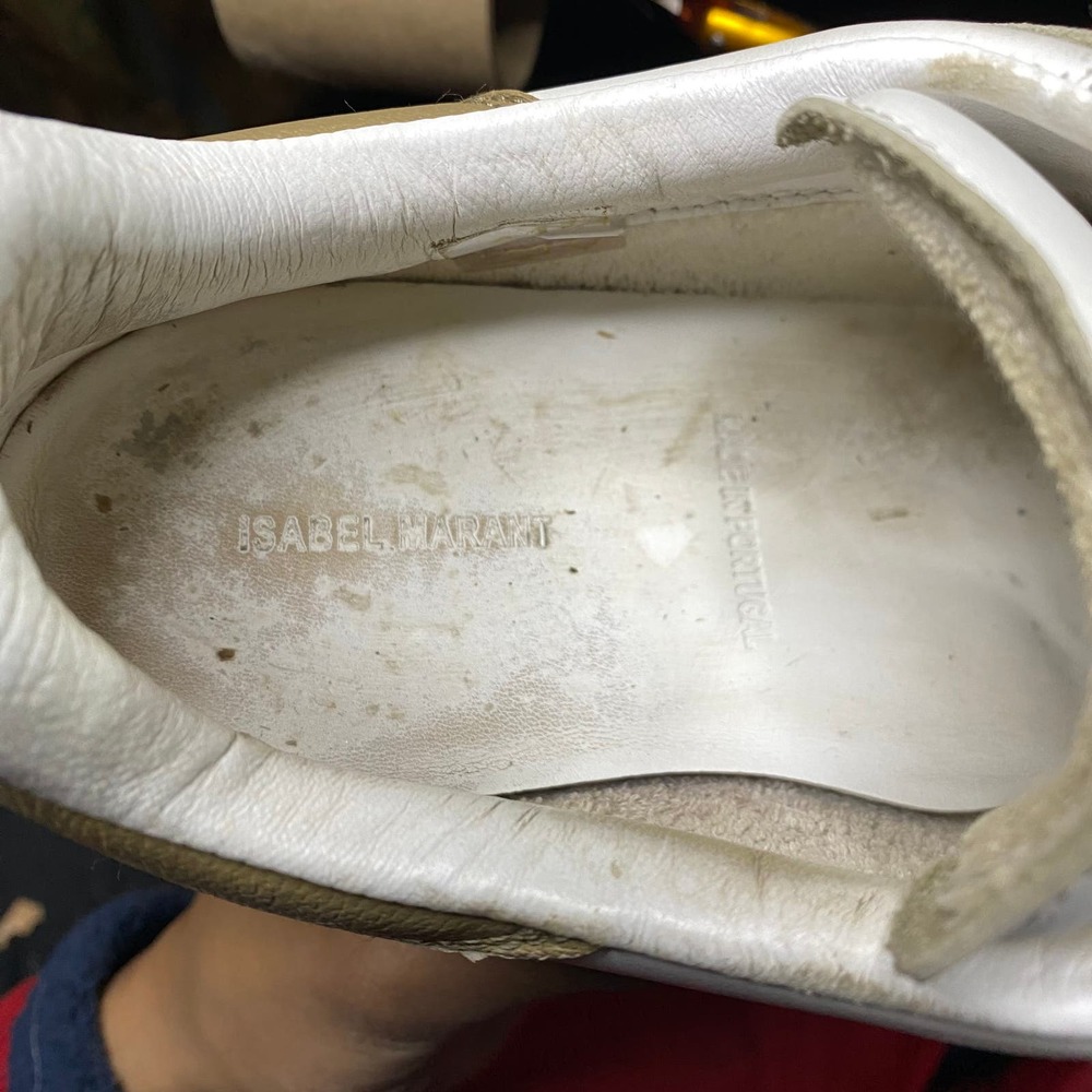 Isabel Marant White Leather & Beige Suede Velcro Sneakers - Picture 8 of 9